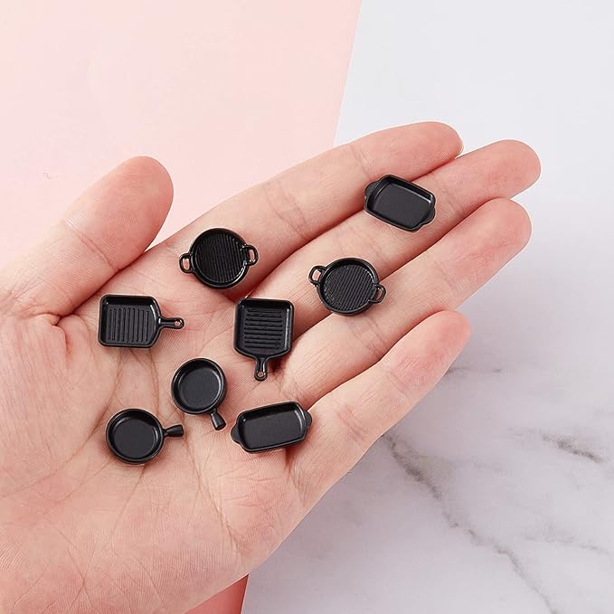 Skylety 16 Pcs Dollhouse Kitchen Accessories Dollhouse Metal Miniature Pots and Pans Mini Kitchen Stovetop Cookware Christmas Role Play Party Decoration Supplies