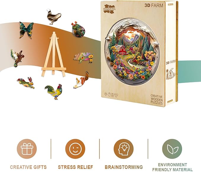 Wooden Jigsaw Puzzles, Farm Wooden Puzzles for Adults with Unique Shape, Birthday Gifts for Adults Family Game,13.4"x13.4"-295pcs