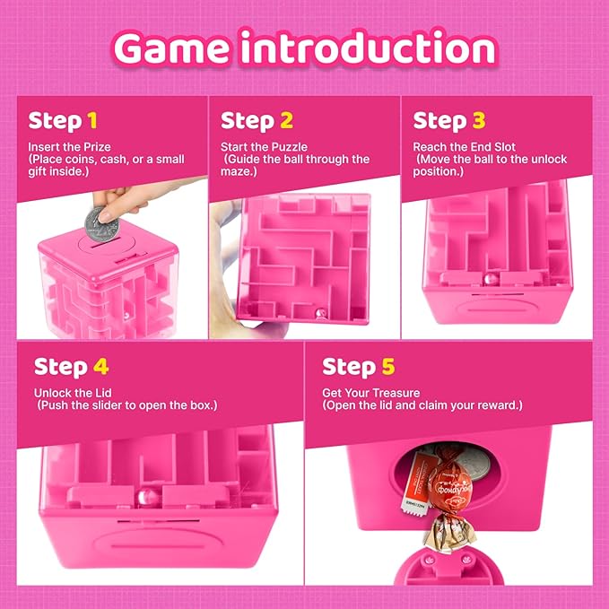 Money Maze Puzzle Boxes Pink, Money Gift Boxes for Cash Pop Up, Money Puzzle Box for Cash Gift Kids Adults
