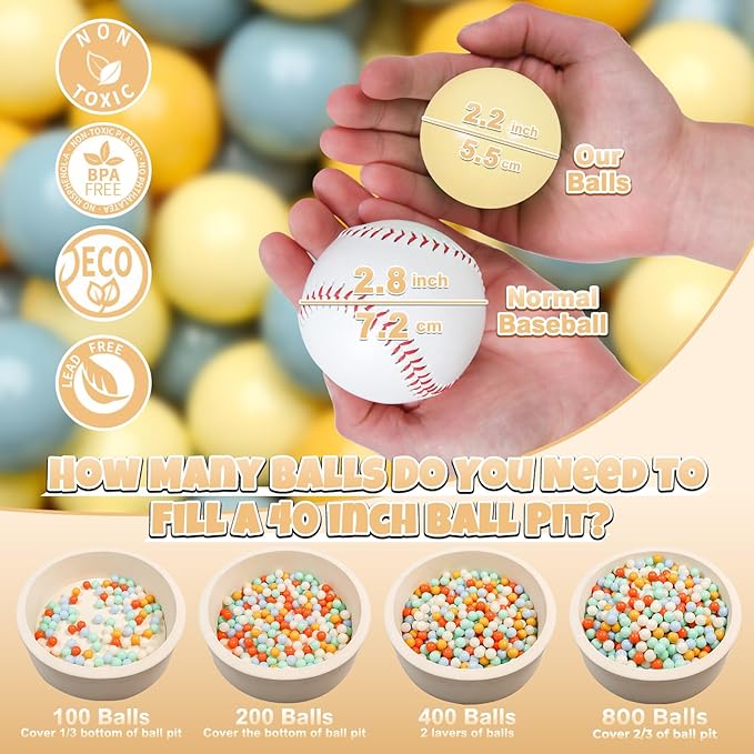 GOGOSO Ball Pit Balls for Toddler, Baby Plastic Playballs Kids Soft Pastel Pelotas Non-Toxic BPA-Free,Cream Yellow+Blue,100 Balls