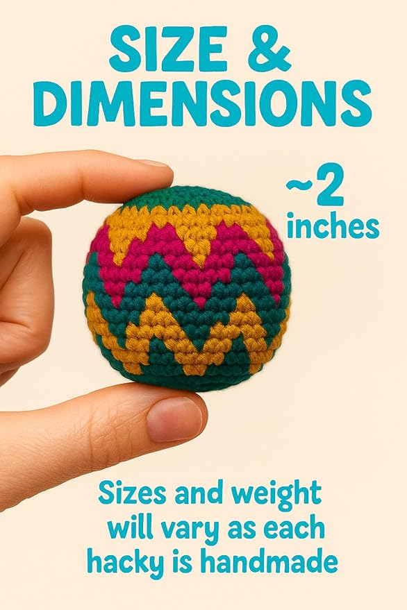 Funny Guy Mugs Multicolored Crochet Assorted Geometric Pattern Hacky Ball, Foot Bag Kick Sack, Indoor and Outdoor Toys for Kids and Adults, Set of 3