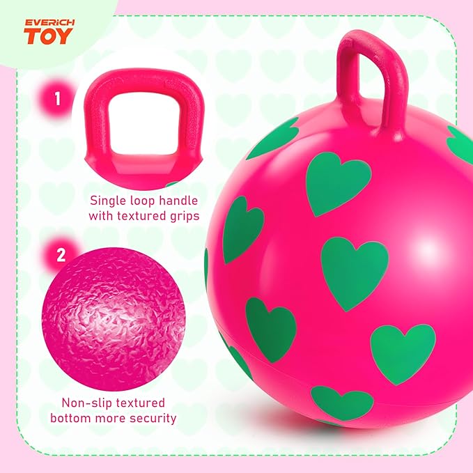 EVERICH TOY Hopper Ball,15In Sit On Bouncy Balls with Handle, Purple Heart Girls Toys for Indoor Outdoor Active Play Toys, Best Balance Hopping Toys for Girls Boys Gifts 3 4 5 6 Yr Old