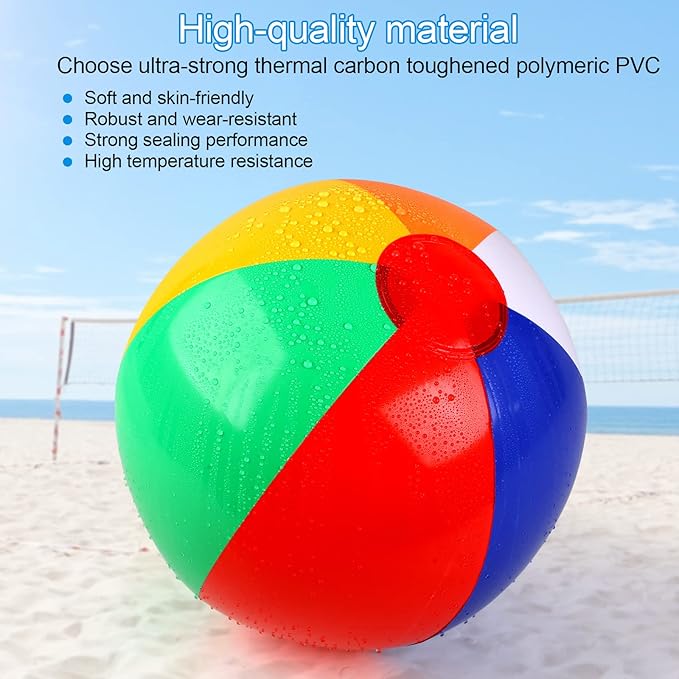 6 Pack Beach Balls, 10 Inch Beach Balls for Kids, Rainbow Color Pool Toys Pool Balls for Swimming Pool, Beach Toys Inflatable Ball for Summer Parties and Water Games