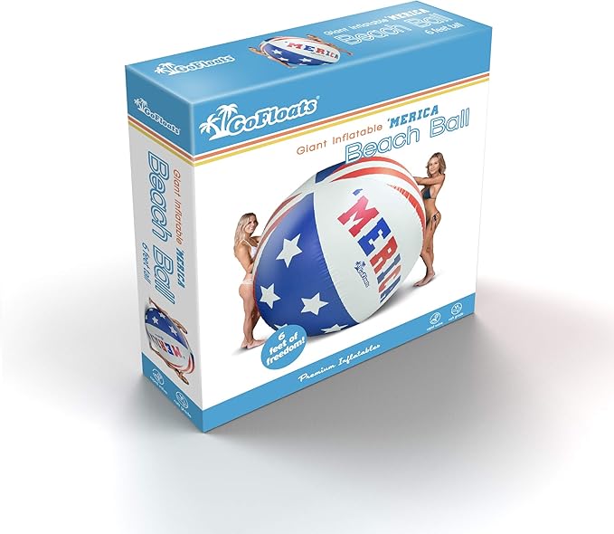 GoFloats 6 ft Giant 'Merica Inflatable Beach Ball, Extra Large Jumbo Beach Ball - Patch Kit Included