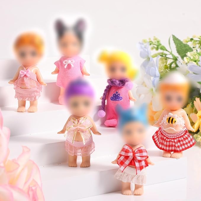 10 Sets Doll Outfits, 3 Inch/7.62cm Doll Collector's Clothing Accessories Cute Flowers Cherries Bees Dress Wear for Decoration and Display (Pink, Red)