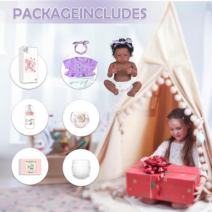 WOOROY Realistic Reborn Baby Dolls Black – 20-Inch African American Real Life Baby Dolls with Soft Full Vinyl Body, Handmade Gift Toy with Doll Accessories for Kids Ages 3+