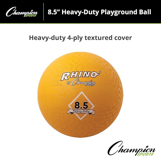 Champion Sports Heavy-Duty Rhino Playground Ball 8.5"D - Two Ply, Nylon Wound, YELLOW ONLY
