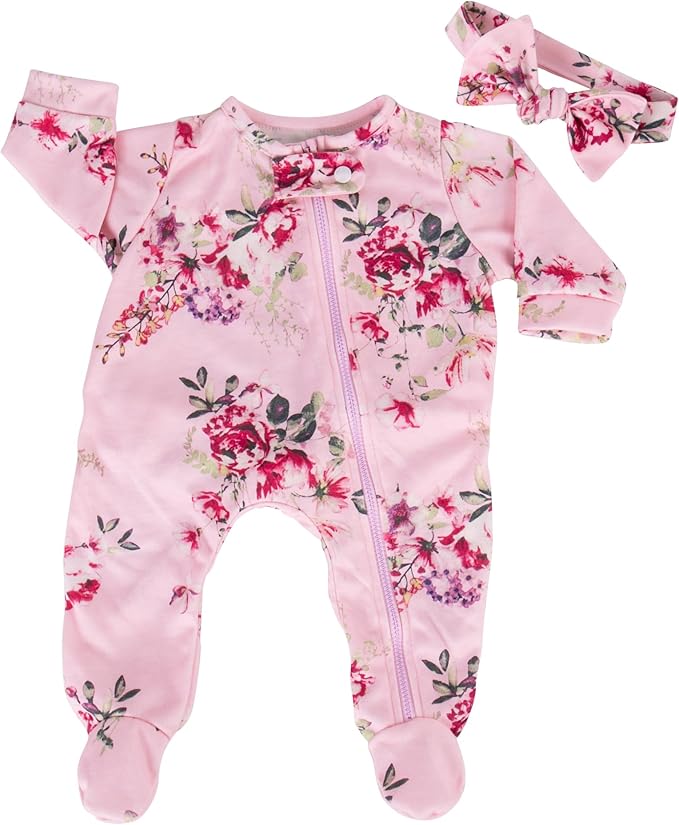 Aori Lifelike Reborn Baby Dolls Clothes 20 inch Purple Clothing Floral Jumpsuits Set for 17-20 Inch Newborn Girl Doll