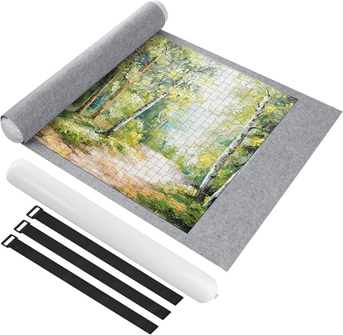 Ainiv Jigsaw Puzzle Mat Roll Up 1500 Pieces, 46" x 26" Portable Felt Puzzles Board with Travel Storage Bag, Jigsaw Saver Pad Keeper for Adults Teens, Gray