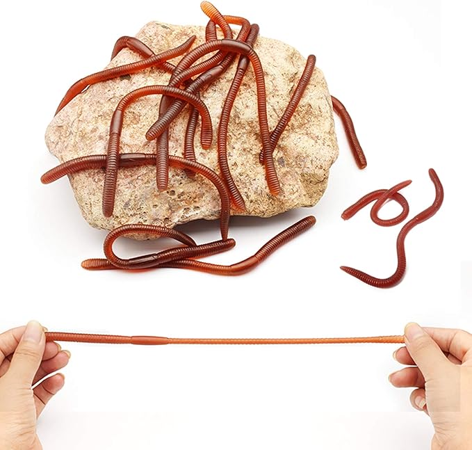 Honbay 30PCS Plastic Soft Fake Earthworm Faux Lifelike Stretchy Rubber Earthworms Trick Toy for Halloween April Fool's Day Party