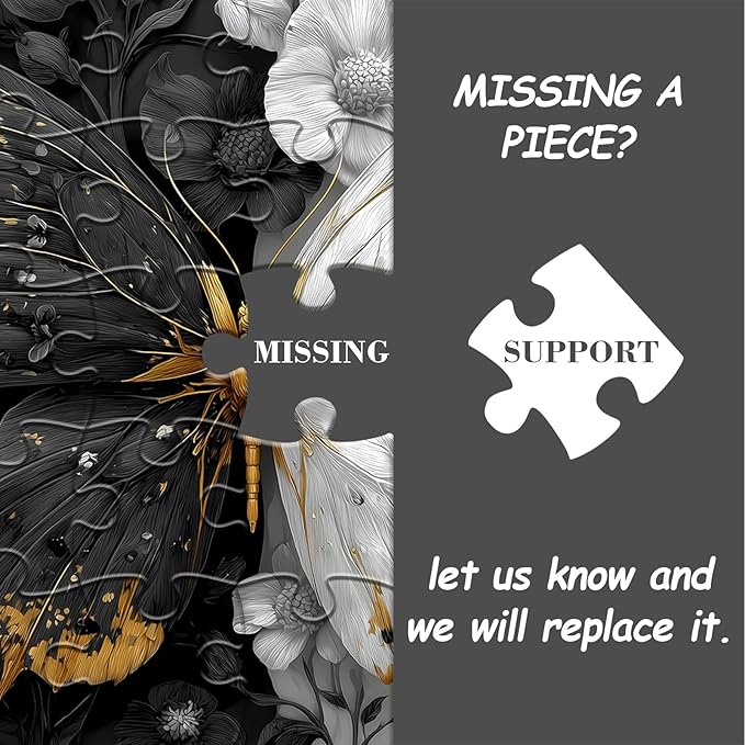 Yin Yang Butterfly Puzzle for Adults 1000 Pieces, Black and White Wings Flower Animal Puzzle, Beautiful Butterfly Among Floral Jigsaw Puzzle, Impossible Difficult Hard Challenge for Adults