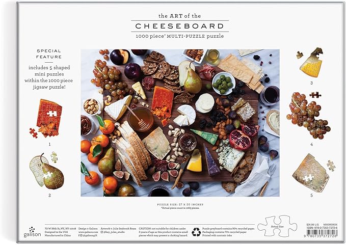 Galison The Art of The Cheeseboard 1000 Piece Multi-Puzzle Jigsaw Puzzle - 5 Mini Shaped Puzzles Within, Beautiful Art by Julie Seabrook Ream, Thick and Sturdy Pieces, Fun and Challenging for Adults