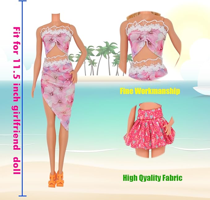 EuTengHao 36Pcs Girl Dolls Clothes Swimsuit Bikini for 11.5 inch Girl Dolls, Doll Bikini and Accessories with Diving Swimming Set Lifebuoys Beach Chair Skateboard Dolphins