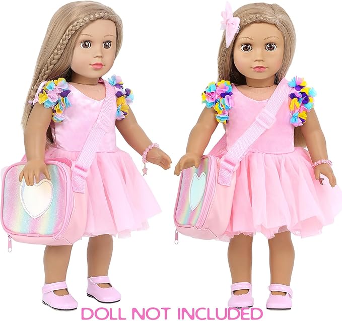 BDDOLL American 18 Inch Doll Clothes and Accessories Makeup Playset Including Fashion Skirt, Bag, Eye Shadow Plate, Lipstick, Comb Mirror, Pair of Hairpins, Makeup Brushes, Bracelet（NO Dolls）