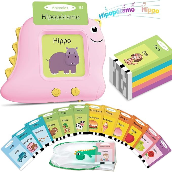 Alotwan Girls Toys Spanish Talking Flash Cards - Toddler Montessori Toys for Age 2-4, Bilingual Español Speech Therapy, 224 Words Preschool Learning Activity, Gifts for Little Girls 2 3 4 5 Years Old