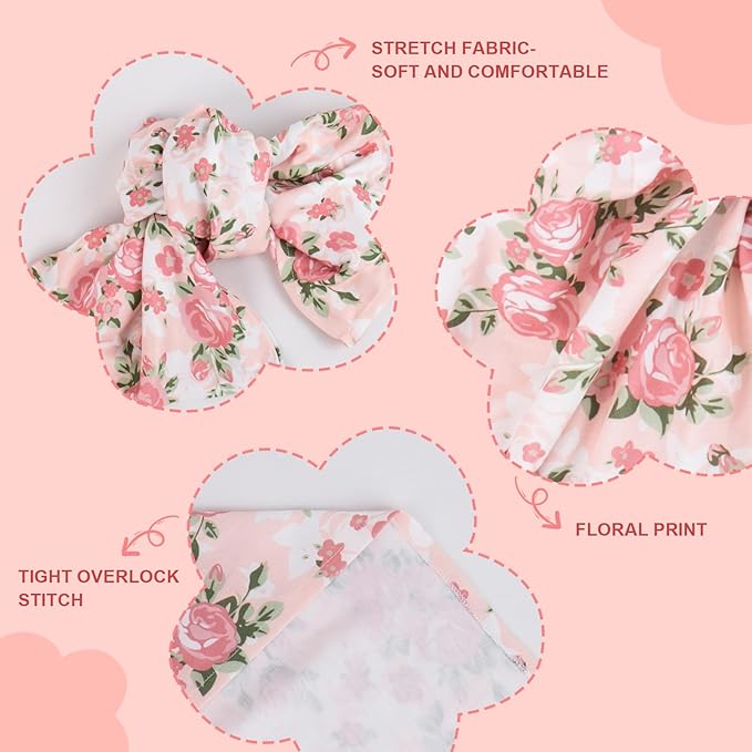 Aori Reborn Baby Doll Accessories Clothes Newborn Receiving Blanket with Headband and Hat Set Baby Swaddle Floral 3-Piece Swaddle Nursery Swaddle Wrap for 17-20 inch Reborn Doll