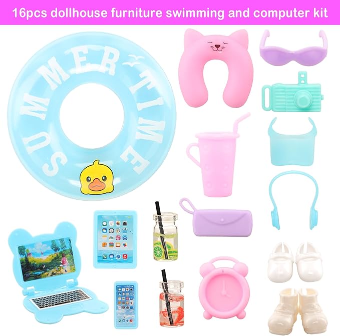 Miunana 36 PCS Boy Doll Travel Outfits for 4-6 Inch Doll Include 20 PCS Top and Pants for 5.3 Inch Clothes and Accessories with 14 Dollhouse Furniture and 2 Pairs of Boy Doll Shoes