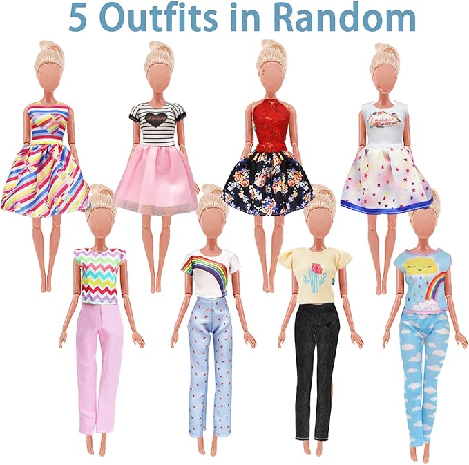 18 Pcs Clothes and Accessories 5 Boy Outfits for 12 inch Boy Doll and 5 Girls Outfits for 11.5 inch Girl Dolls , Christmas Present for Girl Kids in Random