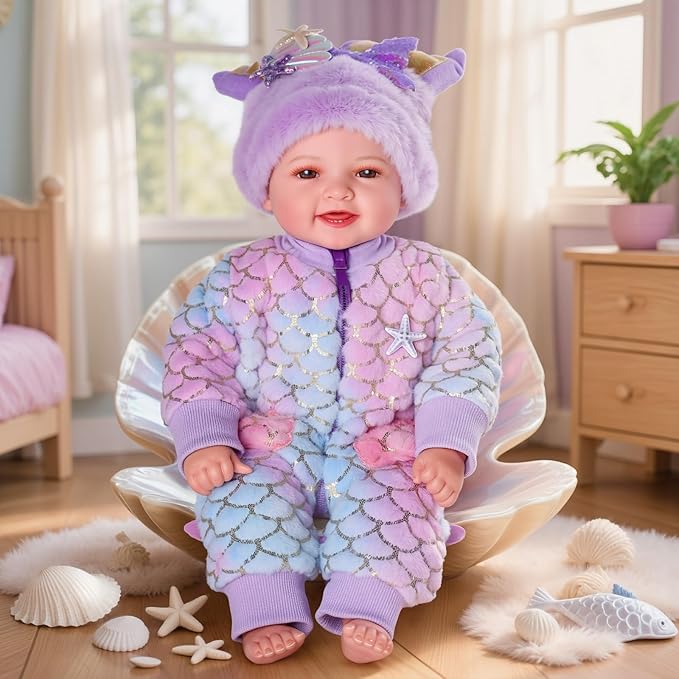 BABESIDE Mermaid Baby Doll Girl-17inch Realistic Soft Baby Dolls with Sparkling Mermaid Outfit & Accessories, Cute Mermaid Toys for 3+ Year Old Girls Gifts, Pretend Play, Collection