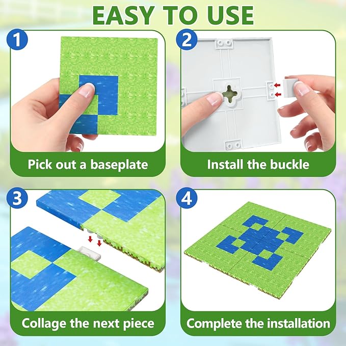 4PCS Baseplate for Minecraft Magnetic Blocks, Magnetic Building Blocks Baseplate Magnet Toys for Kids Ages 4-8 8-12-Baseplate 4" x 4", STEM Building Toys Birthday Gifts for Boys Girls, River