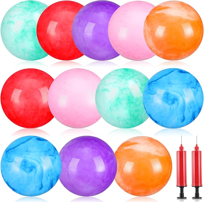 12Pcs Marbleized Bouncy Balls, Playground Balls, 8.5 Inches Beach Ball, Inflatable Sensory Ball for Indoor Outdoor Sport Games