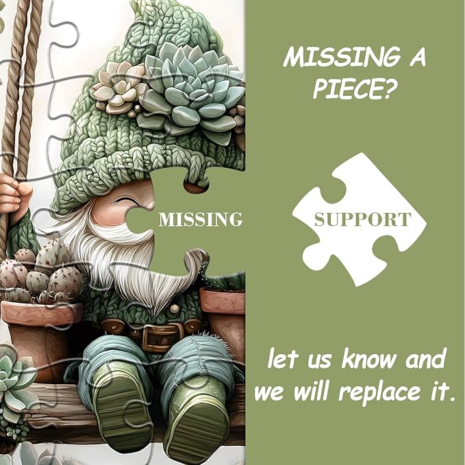 Cute Gnome Puzzles for Adults 1000 Piece, Nature Cactus Succulent Plant Themed, Funny Spring Gnome Jigsaw Puzzles Challenging