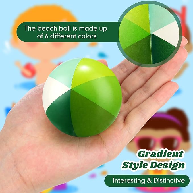 Jerify 24 Pcs Mini Beach Stress Balls 2.5 Inch Foam PU Relief Stress Mini Rainbow Blow up Beach Balls Toys for Girls Boys Birthday Hawaiian Party Favors Summer Pool Games(Gradient Green)