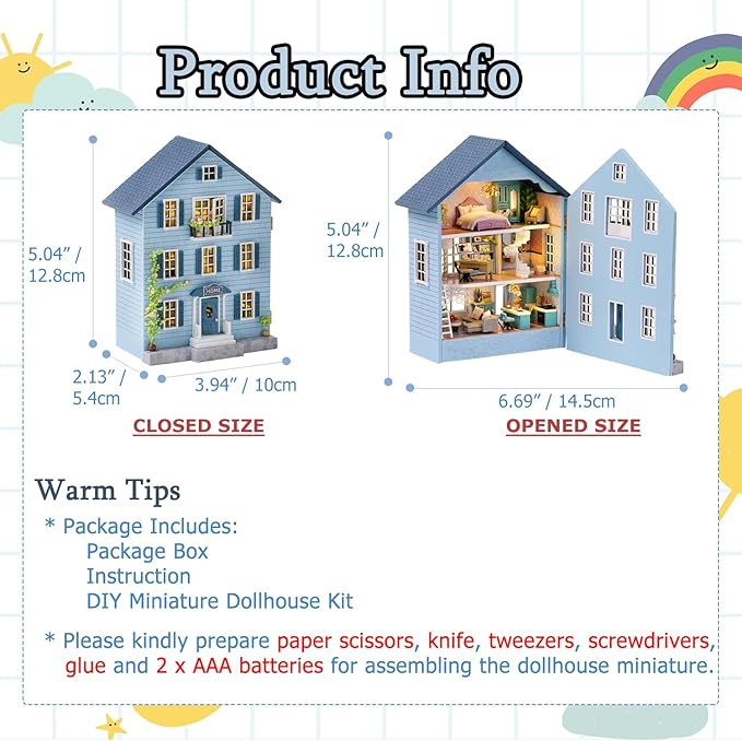 TuKIIE DIY Miniature Dollhouse Kit with Furniture, 1:32 Scale Creative Room Opened & Closed Mini Wooden Doll House for Kids Teens Adults(Molan House)