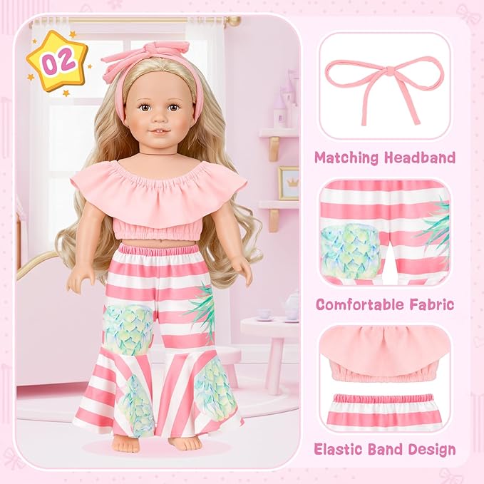 5 Sets Doll Clothes for 18 inch Dolls Baby Doll Accessories Outfit with Dress Skirt Pant Bag and Hairband for Birthday Gifts (18in-Style 1)