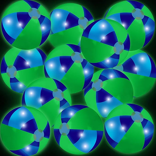12 Pcs Light up Beach Balls 16'' Jumbo Pool LED Balls Glow in The Dark Neon Giant Inflatable for Summer Hawaiian Tropical Theme Beach Party Decor Water Accessory (Green)