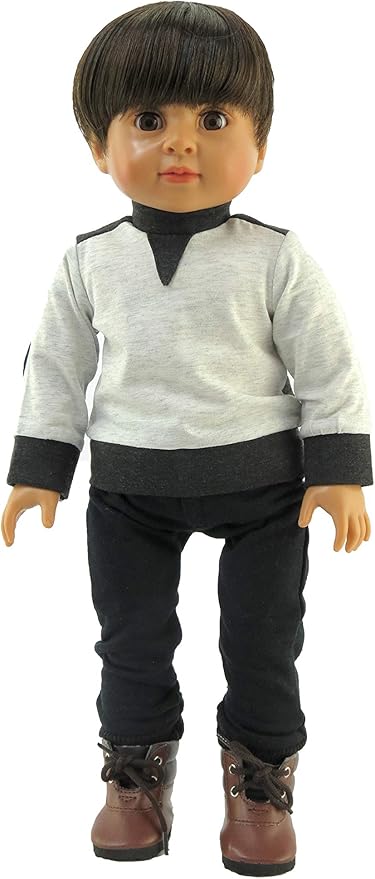 American Fashion World Black and White Long Sleeve Shirt and Pants Set for 18-Inch Dolls | Premium Quality & Trendy Design | Dolls Clothes | Outfit Fashions for Dolls for Popular Brands