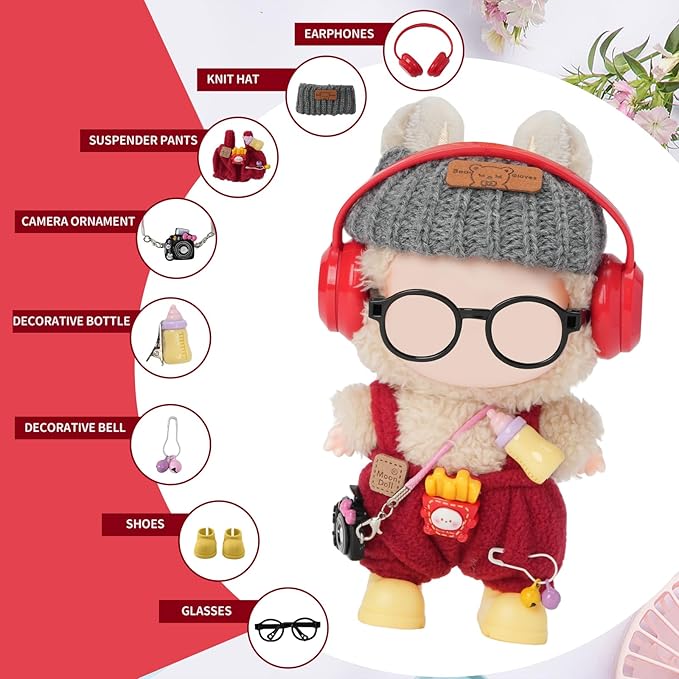 8-Piece Set Dolls Clothes(NO Doll), 17cm Dolls Cute Outfit Accessories, Small Clothes Set for Doll, Gift for Women(Red)