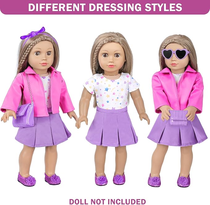 American 18 Inch Dolls Clothes and Makeup Accessories,Cosmetic Toys Shoulder Bags Gift Playset Fit for 18" Doll Including Skirt Outfit Eye Shadow Lipstick Blusher Headband,Doll Not Include