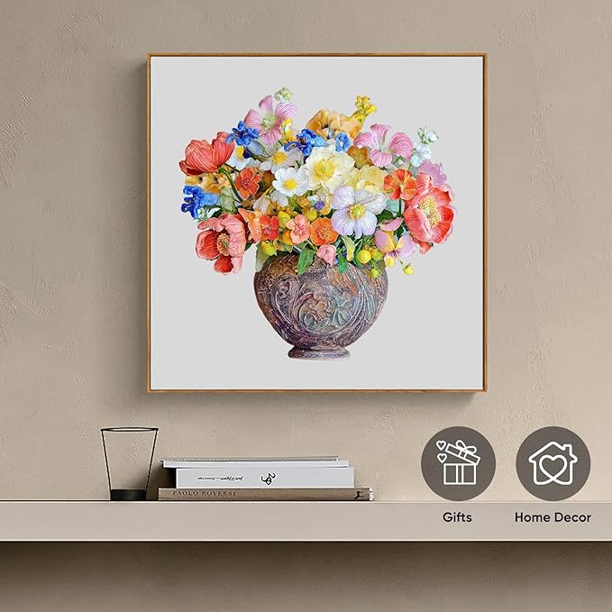 Delobil Flower Wooden Puzzles for Adults, 200 Pieces Vase Jigsaw Puzzles, Unique Shaped Medium Size Wood Puzzle Birthday Gifts for Mom Adults and Kids, Family Game 11'' x 11.3''