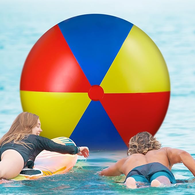 5 ft or 5.9 ft Giant Inflatable Beach Ball Jumbo Rainbow Ball Extra Large Inflatable Toys for Pool Summer Beach Pool Event Party Massive Games