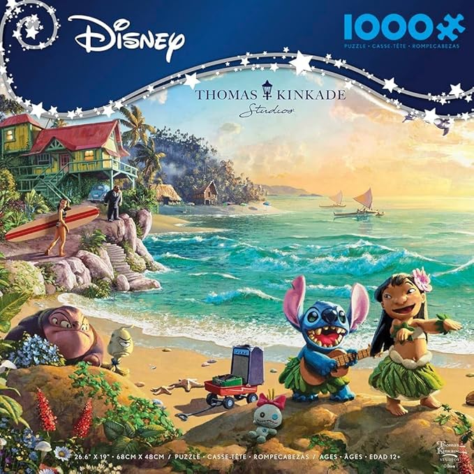 Ceaco - Thomas Kinkade Disney Lilo & Stitch 1000 Piece Jigsaw Puzzle, Premium Recycled Board, Made in USA, Includes Full-Color Poster, 26.75 x 19.75 in