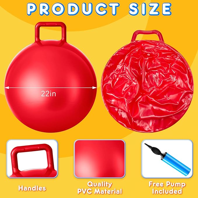 Meooeck 9 Pcs Hopper Ball Carnival Outdoor Game 22 Inch Jumping Hopping Outdoor Bouncy Ball with Handles and Air Pump for Sports School Games Exercise(Multicolor)