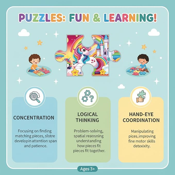Wooden Puzzles for Kids Ages 3-5, Wood Jigsaw Puzzles, Unicorn Theme Educational Toys Birthday Gifts for Girls 3 4 5 6 7 8 9 Years Old (Unicorn 24 Pieces)