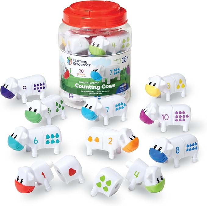 Learning Resources Snap-n-Learn Counting Cows Toy Set - Toddler Toys, Farm Animals, Color Sorting, Fine Motor Skills, Barn Pre K Activities, Preschool, Math Manipulatives, Matching Games