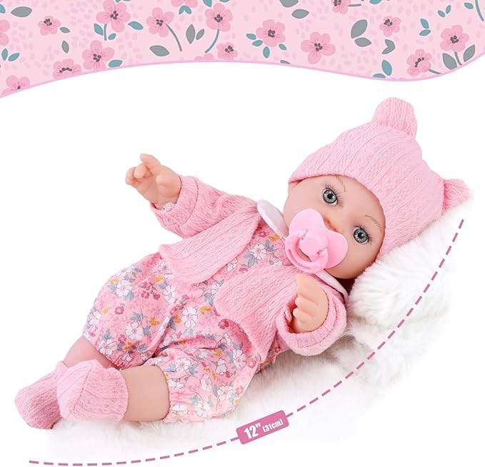 DOTVOSY 12" Baby Doll Set with Clothes and Baby Carrier for Dolls Reborn Baby Doll Accessories Include Feeding Bottles Nipple Toy Stuffs for Kids Age 3+