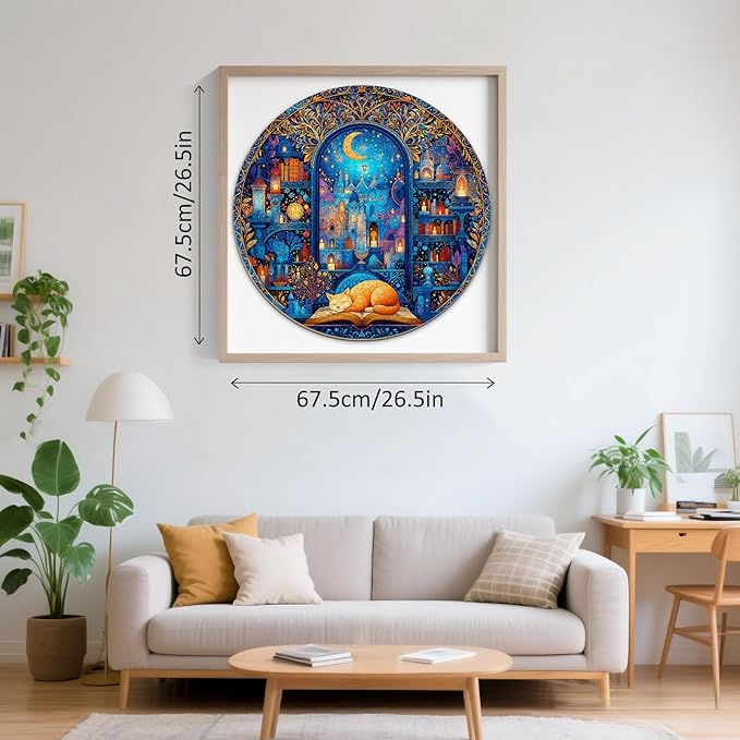 Bookshelf Cat Puzzles for Adults 1000 Pieces, Round Watercolor Jigsaw Puzzles 1000 Pieces, Impossible Difficult Hard Challenging Puzzles for Adults, Art Puzzle for Home Decor (26.5 * 26.5in)