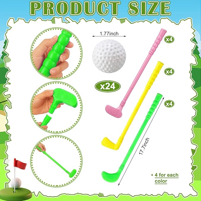24 Pcs Plastic Mini Golf Clubs for Toddlers, Kids Golf Clubs Toy Set, Toy Balls for Kids Toddlers Outdoor Indoor Lawn Sports for Boys Girls (Bright)