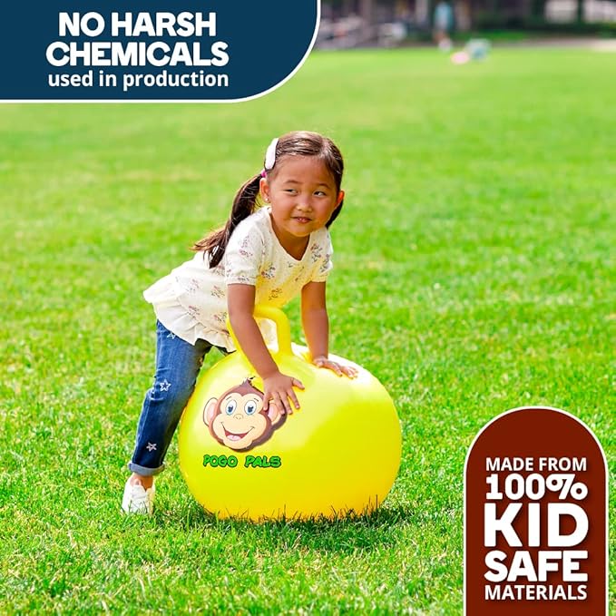 Flybar Hopper Ball for Kids, Inflatable Bouncy Ride-On Ball w/Handle for Indoor & Outdoor Active Play, Includes Pump, Jump Ball Toy for Boys & Girls, Supports Up to 185 lbs, Ages 6+, 22-Inch, Medium