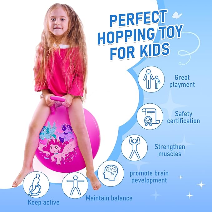 U&C Planet Hopper Ball 18 inches Bouncy Ball with Handle for Kids Age 3-6 Hoppity Hop Sit and Bounce Jumping Hopping Toy with Pump and Gift Box Great Gift for Easter Basket Stuffers, Pink