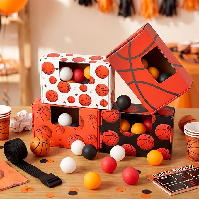 4 Set Basketball Party Favor Games Swing Shaking Ball Game Set Basketball Novelty Twerk Game, 40 Balls, Ribbon Cardboard Boxes Sport Games for Family Adult Large Group Sport Party Favors