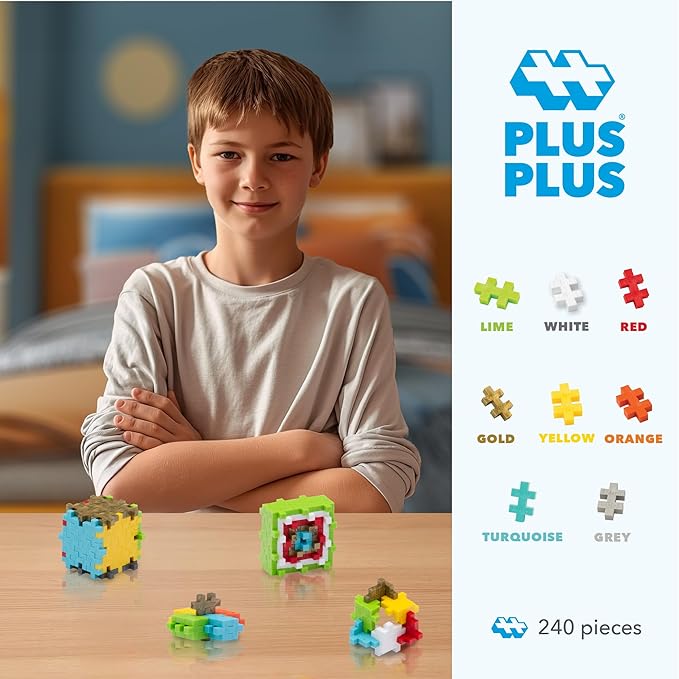 PLUS PLUS 240 Piece Interlocking Building Blocks for Kids, Open Ended Connecting Toys, Stem Bin Classroom Mini Manipulatives - Celebration Mix Play Tube