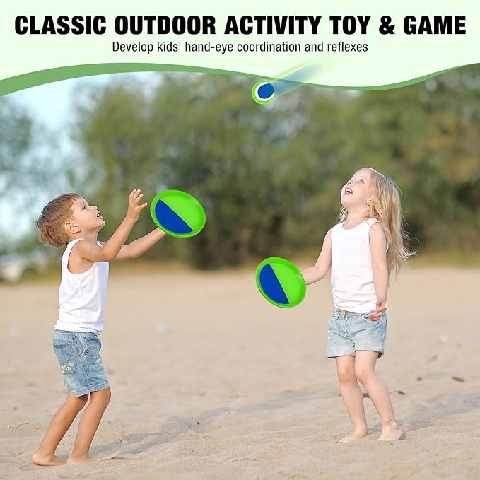 Sticky Toss and Catch Ball Game Set - Kids & Toddlers Outdoor Indoor Activity Toys for Boys Girls 3 4 5 6 7 8-12 Year Old - Great Games for Beach Pool Yard - Birthday Gifts Easter Basket Stuffers