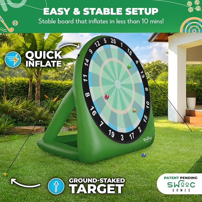 Swooc Games® - Bull Chipper™ | Giant Golf Darts with 10+ Golf Games | Backyard Game with Air Pump | Yard Game for Adults | Giant Outdoor Fun for Adults and Family | Outside Activity - Golf Chipper