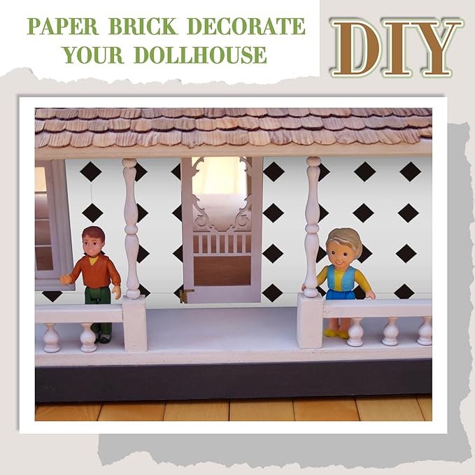 Flutesan 12 Pcs Miniature Dollhouse Wallpaper and Flooring Peel and Stick Mini DIY Self Adhesive Dollhouse Accessories 8.27 x 11.69 Inch (Diamond Shape)