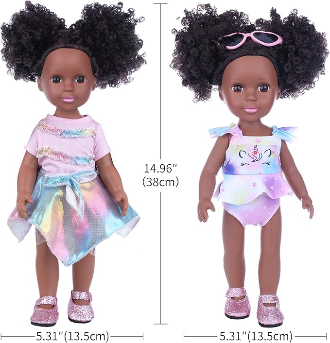 UZIDBTO Black Dolls and Black Baby Doll Accessories - 14.5 Inch Silicone African Baby Doll with Clothes Unicorn Theme Doll Swimsuits Best Gift for Girls Kids